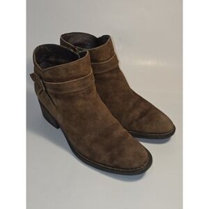 Born Women's 8.5M Leather Brown Suede Zip Up Block Heel Ankle Boots Booties